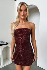 Arletta Strapless Sequin Mini Dress - Wine