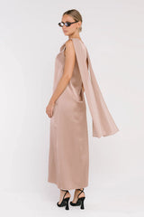 Lauren Satin Maxi Dress in Taupe