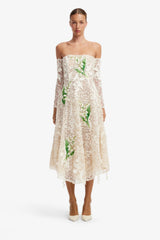 Ana Off-Shoulder Embellished Lace Bustier Midi Dress - Snow Meadow