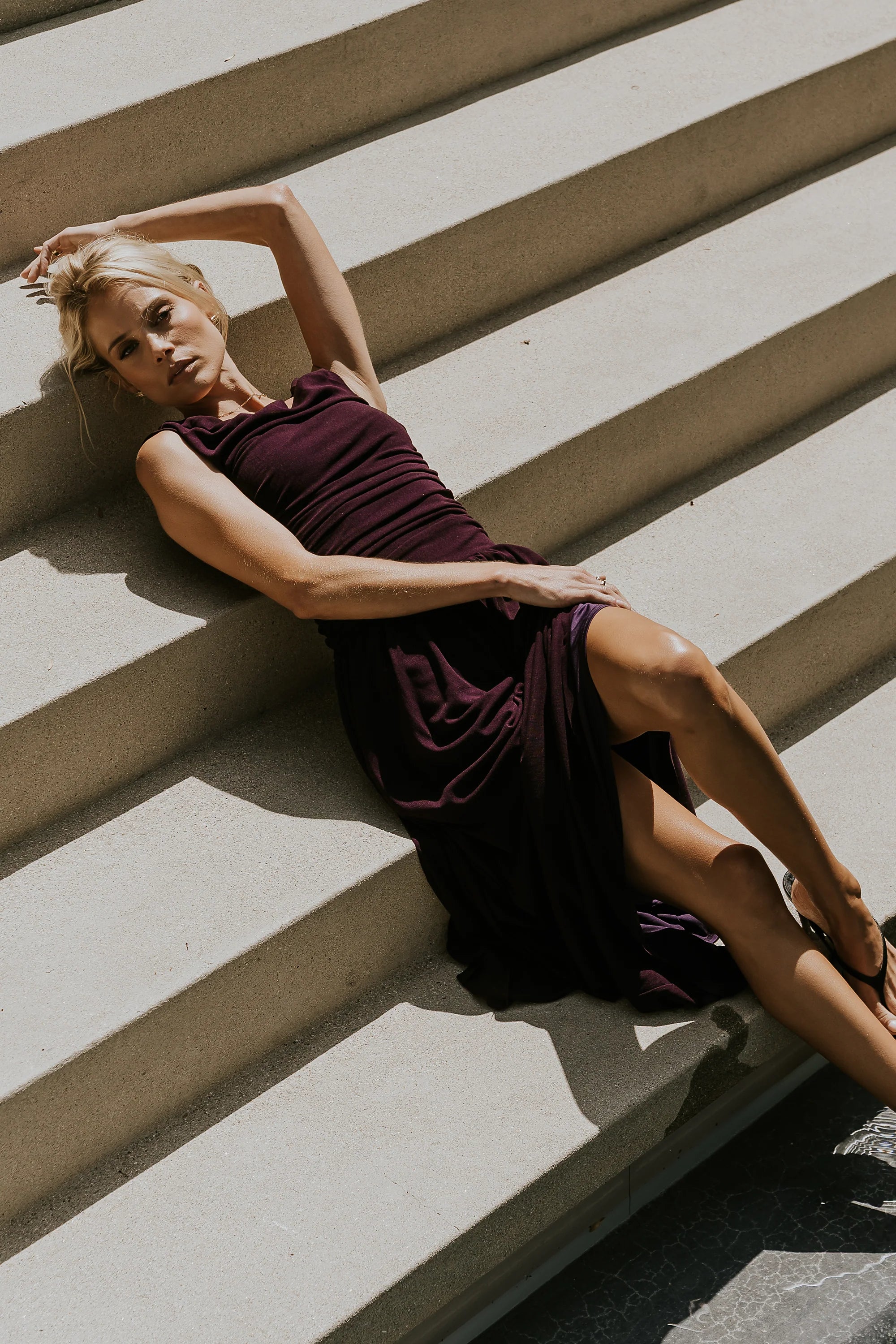 Luna Ruched Maxi Dress in Purple