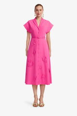 Aubrey Appliqué Shirt Midi Dress - Fuchsia