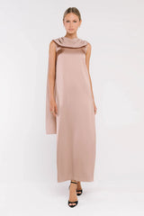 Lauren Satin Maxi Dress in Taupe