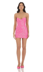 Sequin Strapless Bodycon Dress in Hot Pink