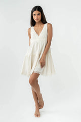 Quinny Lace Trim Mini Dress in Cream
