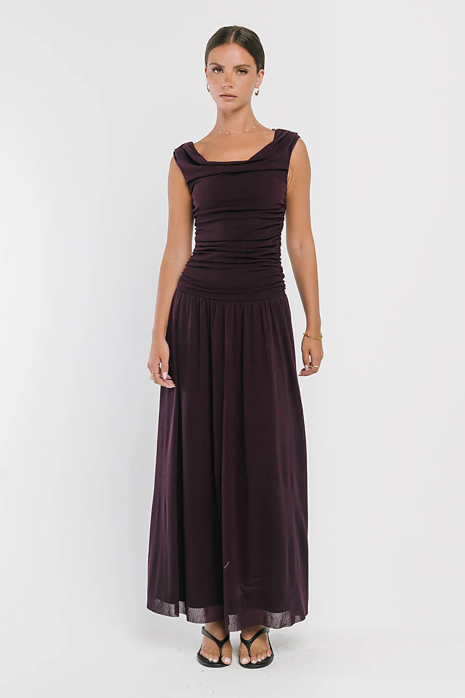Luna Ruched Maxi Dress in Purple